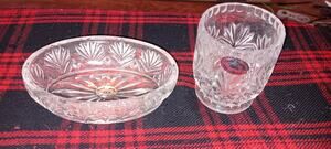 24% Lead Crystal Tumbler And Dish Made In TAIWAN Great Condition
